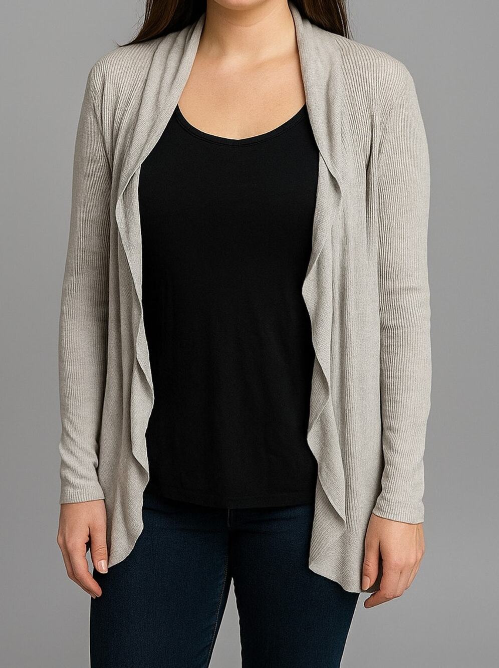 A New Day S Gray Open Front Cardigan Sweater Viscose Nylon Modal